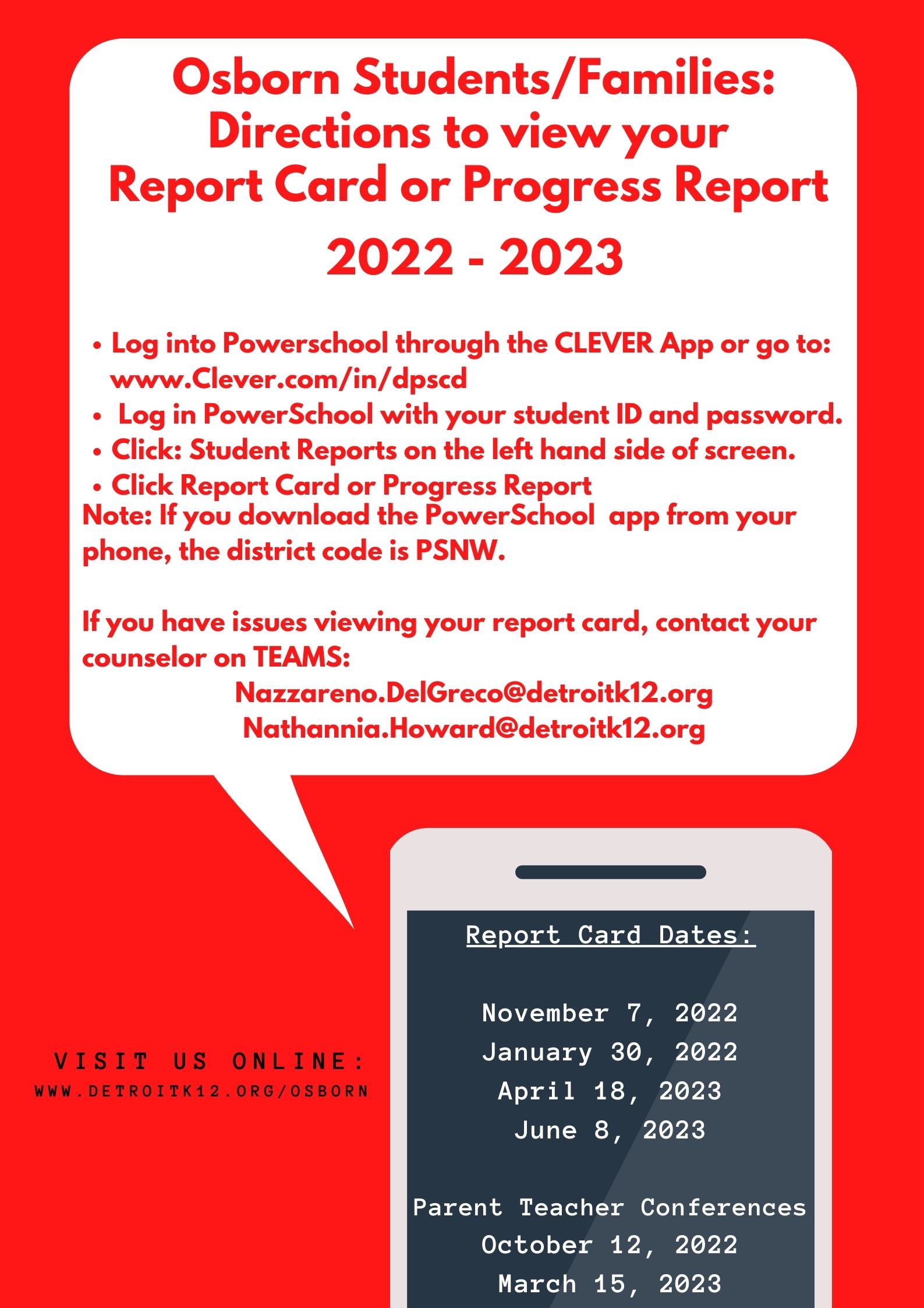 Parent Information / Report Card Schedule